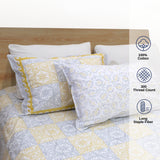 Yellow Grey Pattern|300TC Mercerized Cotton Bedsheet