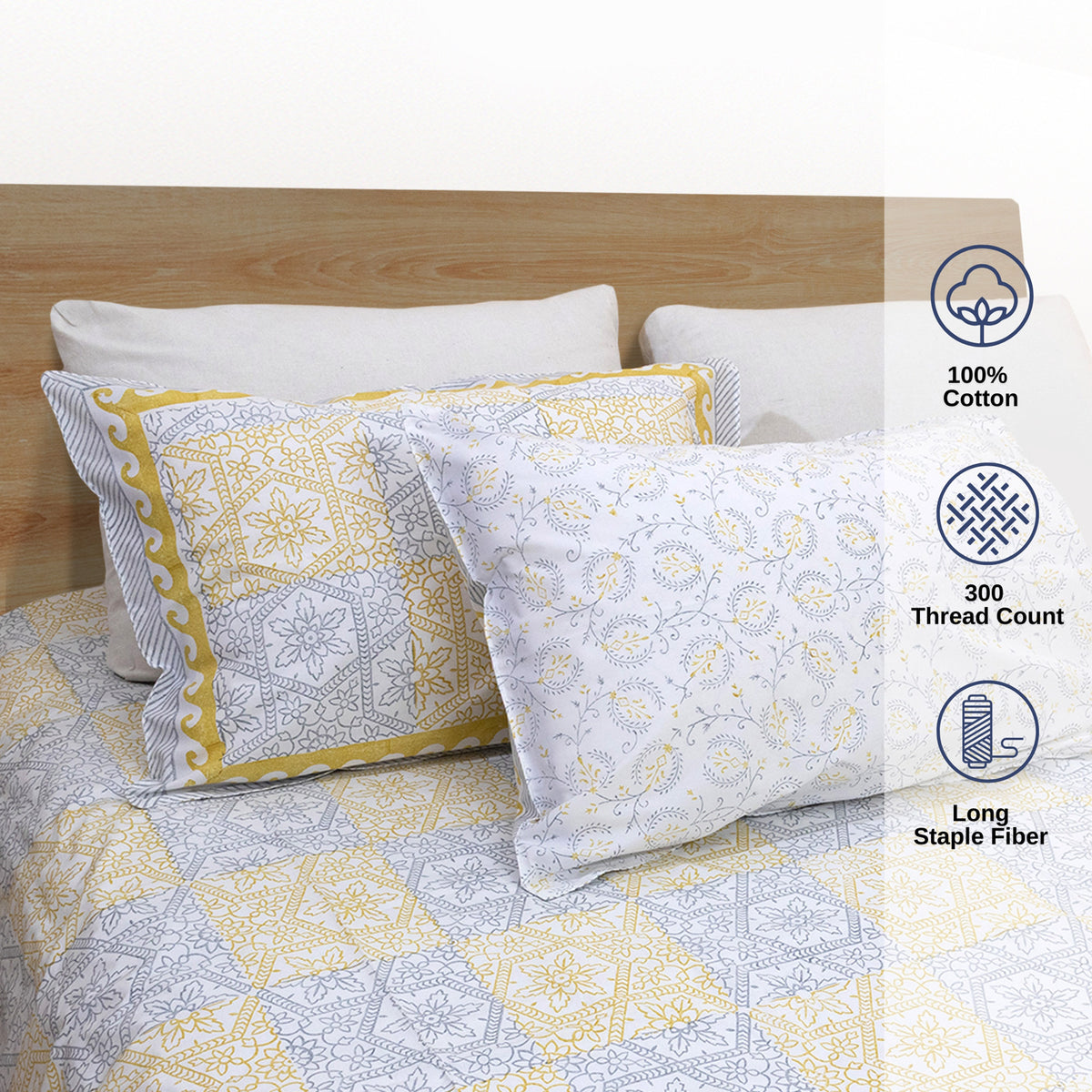 Yellow Grey Pattern| Premium Bedsheet