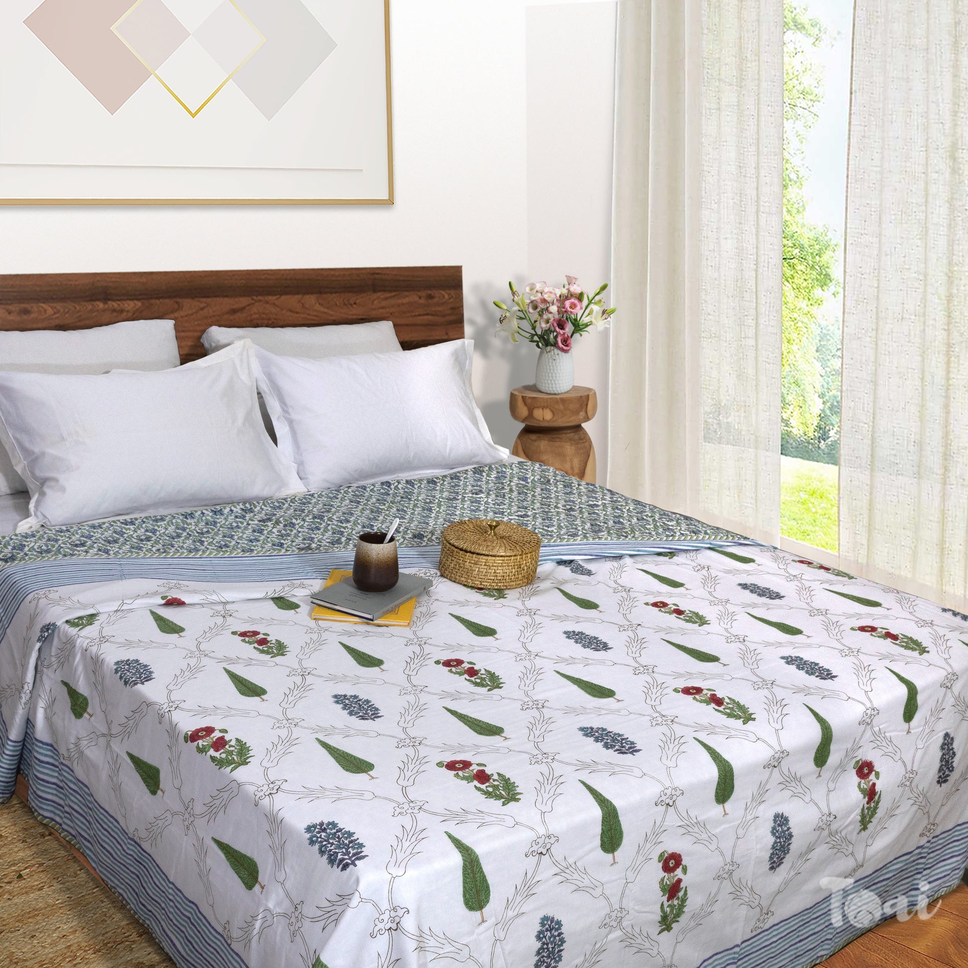Adil Jaal White Blue Green -Summer Blanket