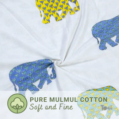 Elephants On White | Jaipuri hand block printed| Double Dohar | Premium Mulmul Cotton| Reversible