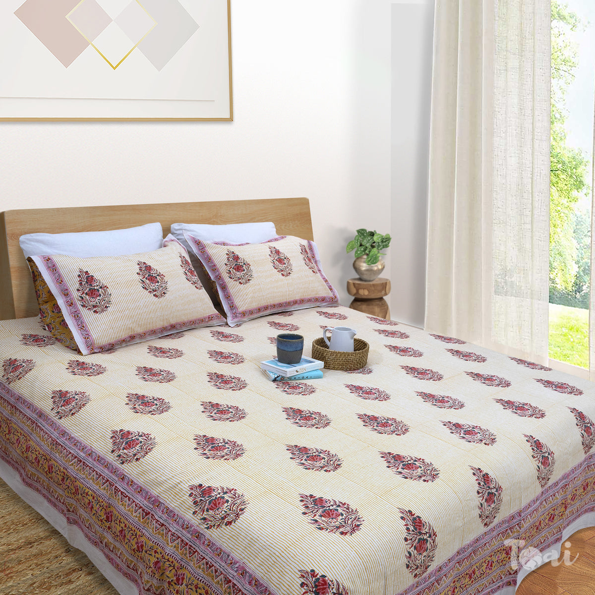 Floral Motives on Yellow Panel | 210TC Pure Cotton