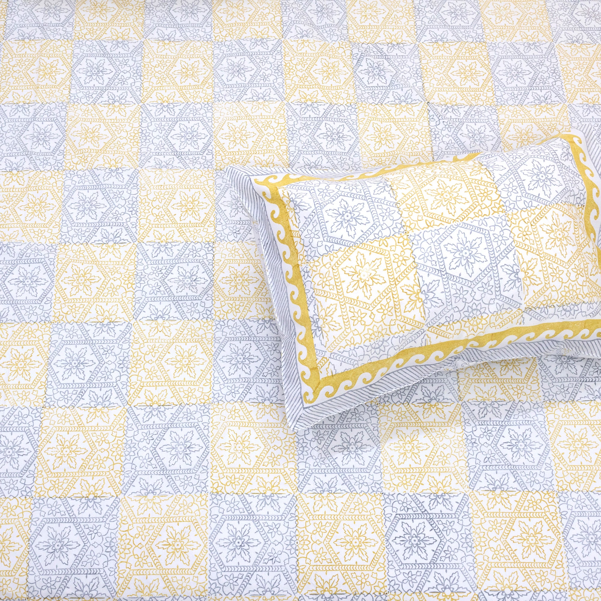 Yellow Grey Pattern| Premium Bedsheet