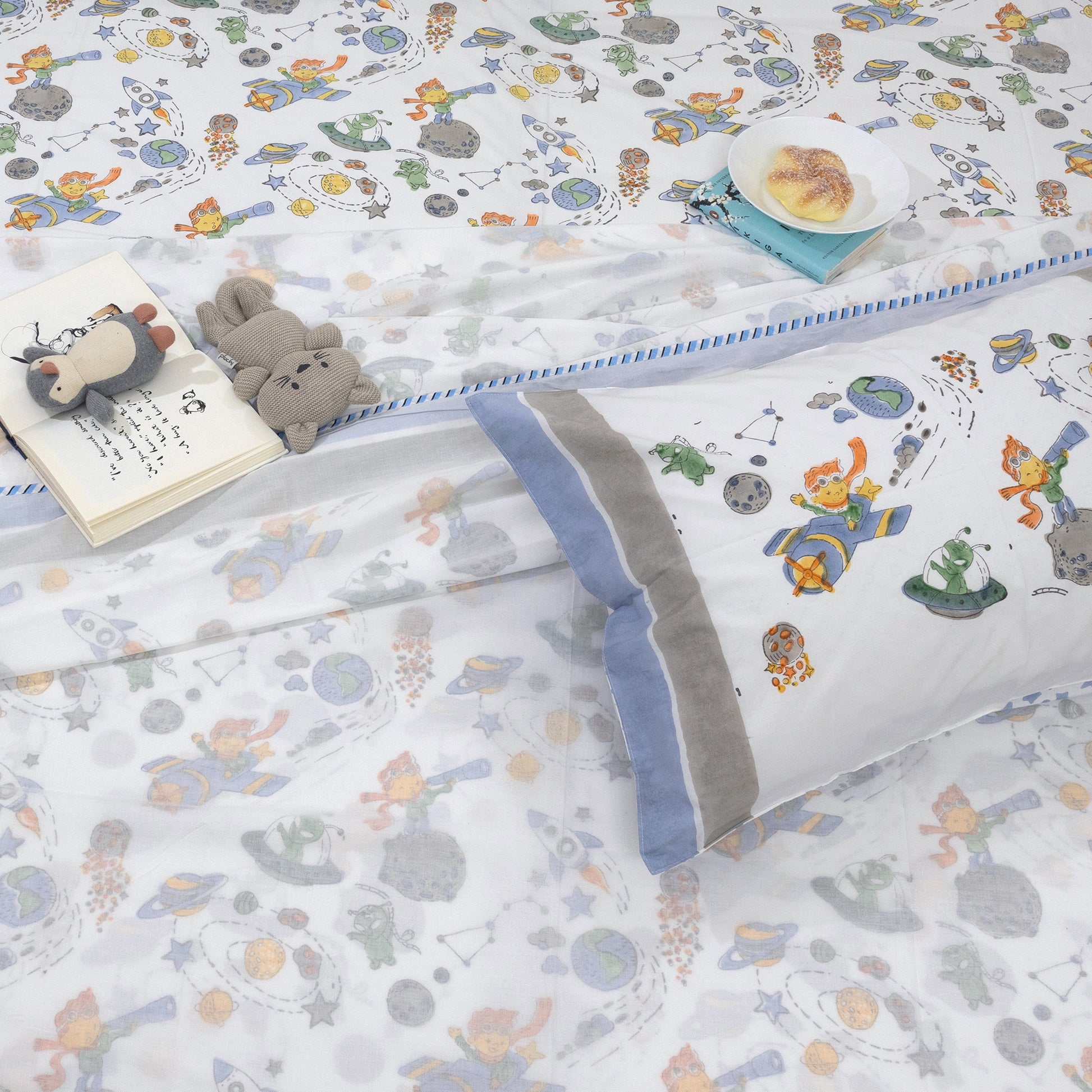 Space Boy-Designer Luxury Chadar Bed sheet Muslin 300TC Cotton 
