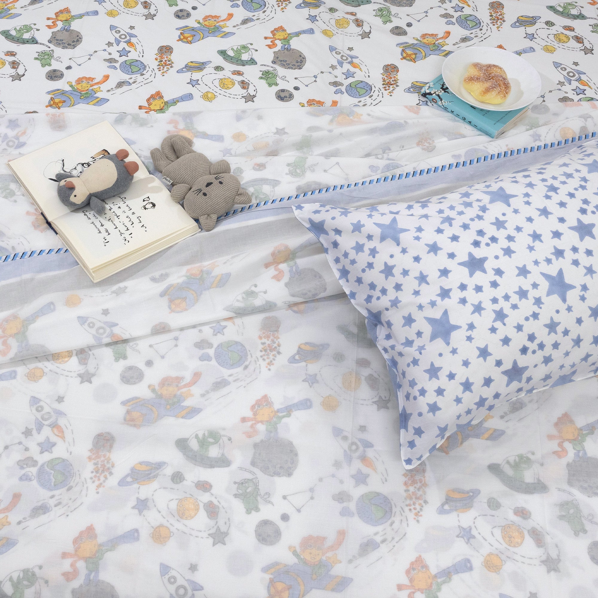 Space Boy-Hand Block Printed for Boy Girl Kids Bedding Set
