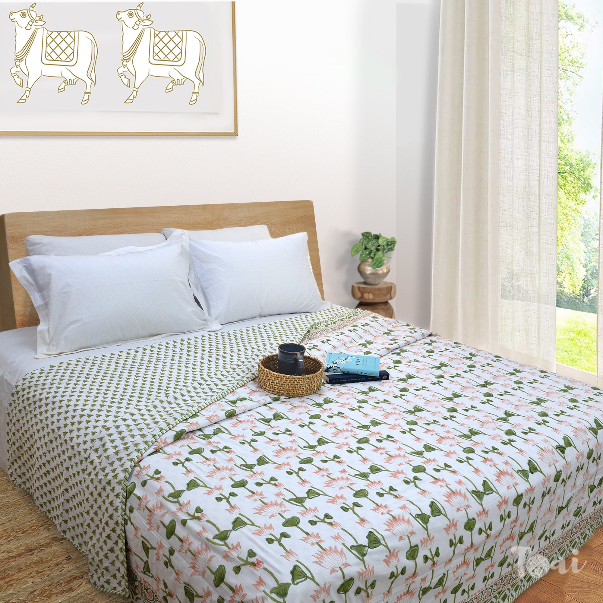 Lotus Vines |  All- Season Bedding Set | Premium Bedsheet , Pillow Covers, Dohar