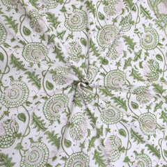 Floral Kalamkari White Green | Pure Mulmul Cotton | Flannel filling