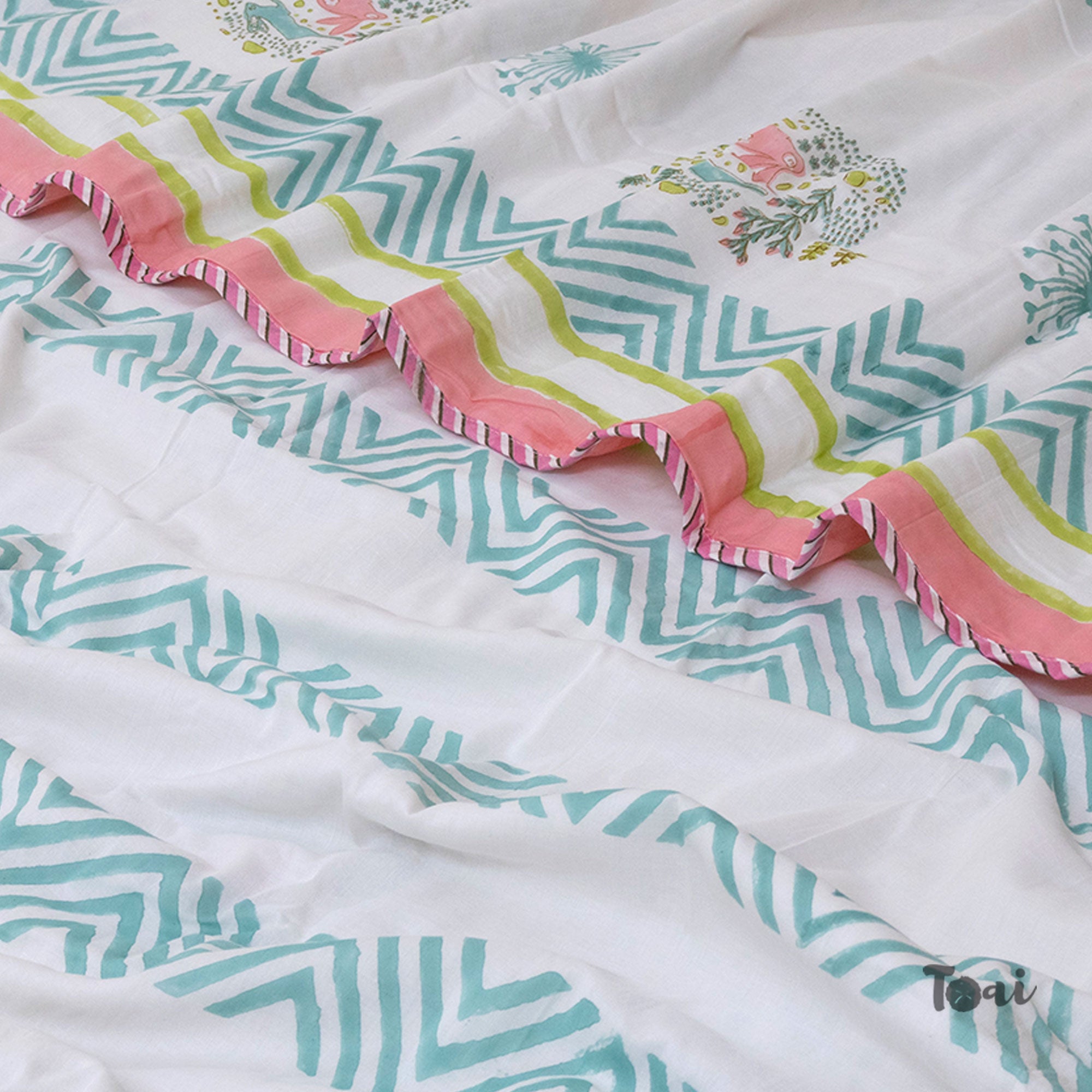 Bunny White Green Pink | Dohar | Summer Blanket