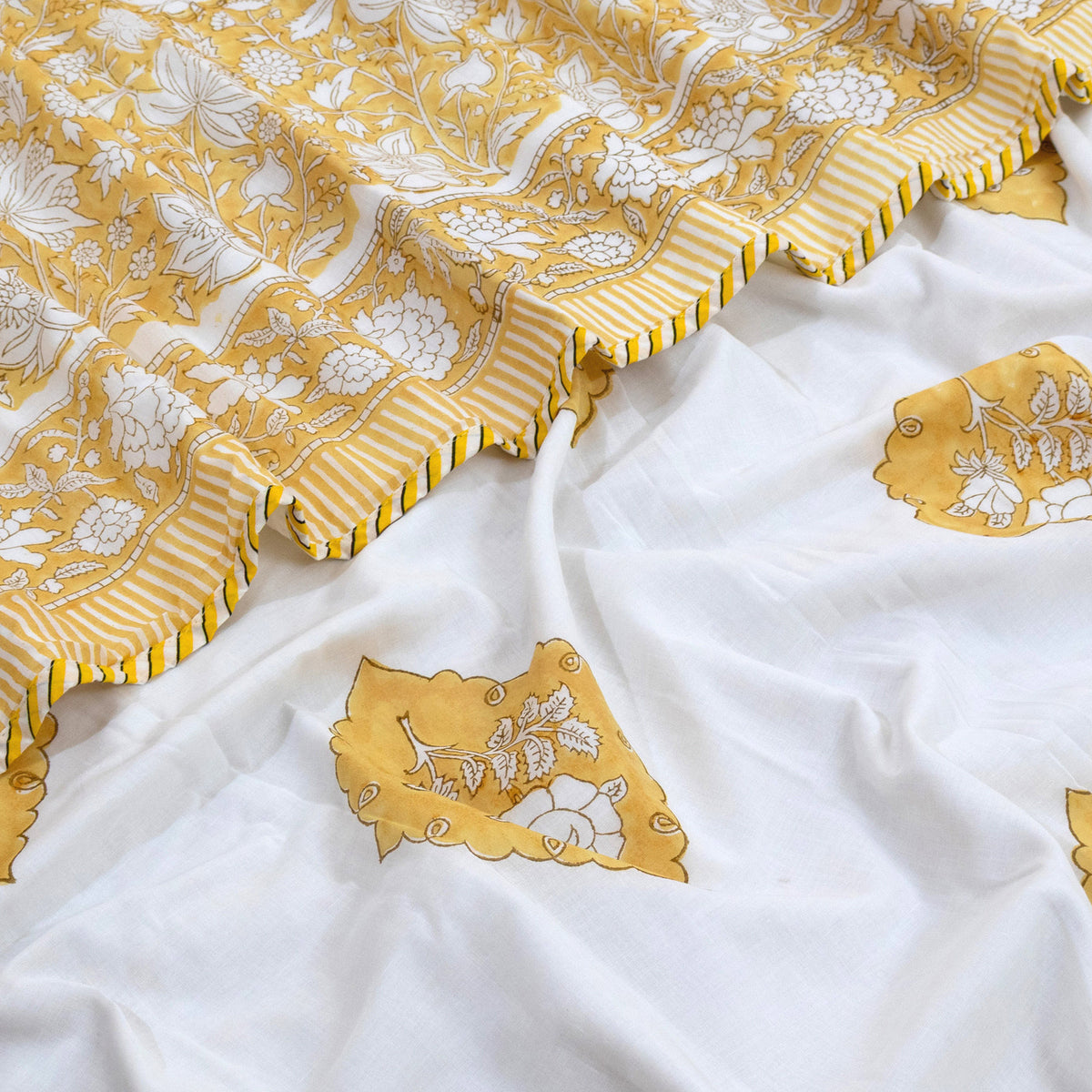 Light Mustard  Yellow Kalamkari | Dohar | Summer Blanket