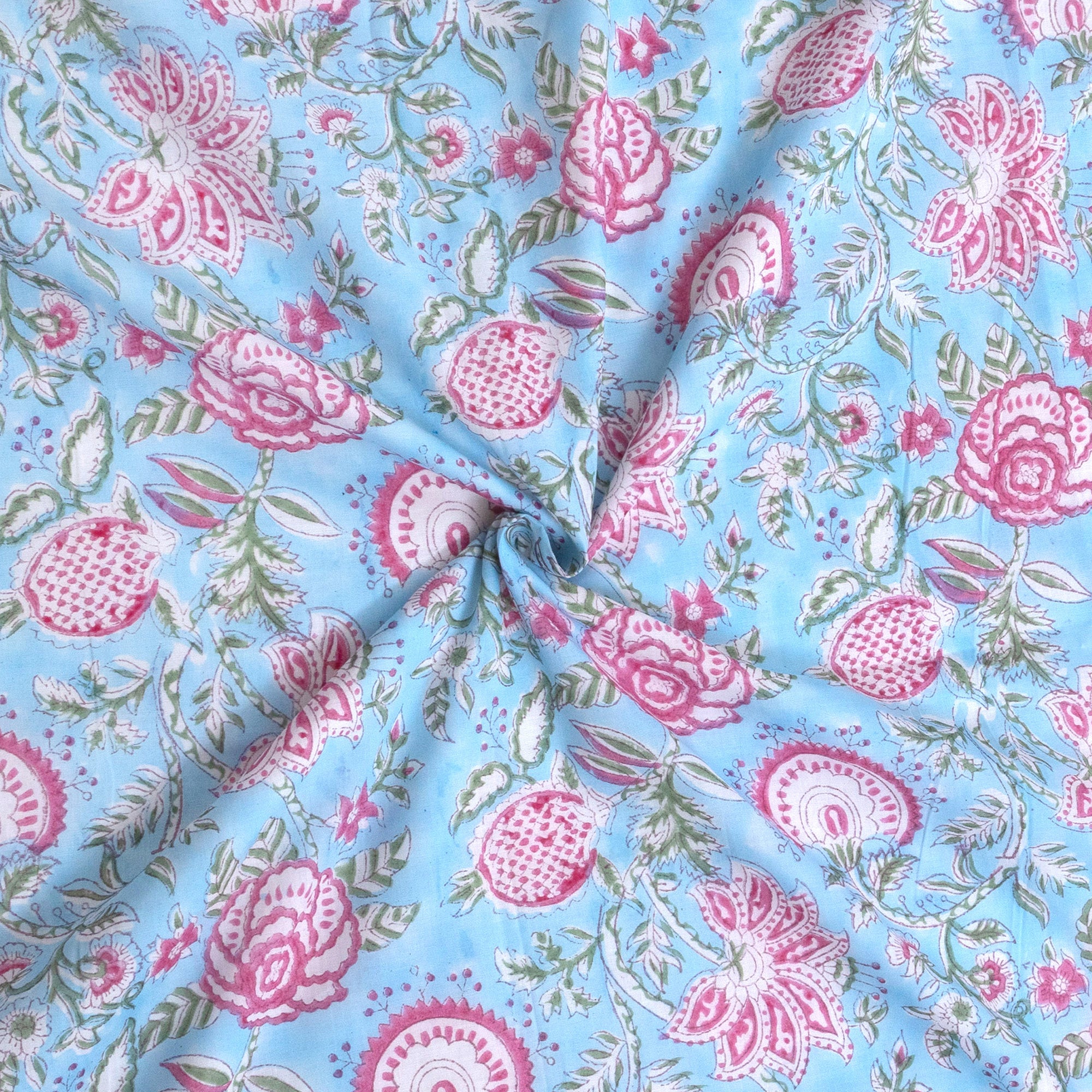 Pink Flowers on Blue -King Size 