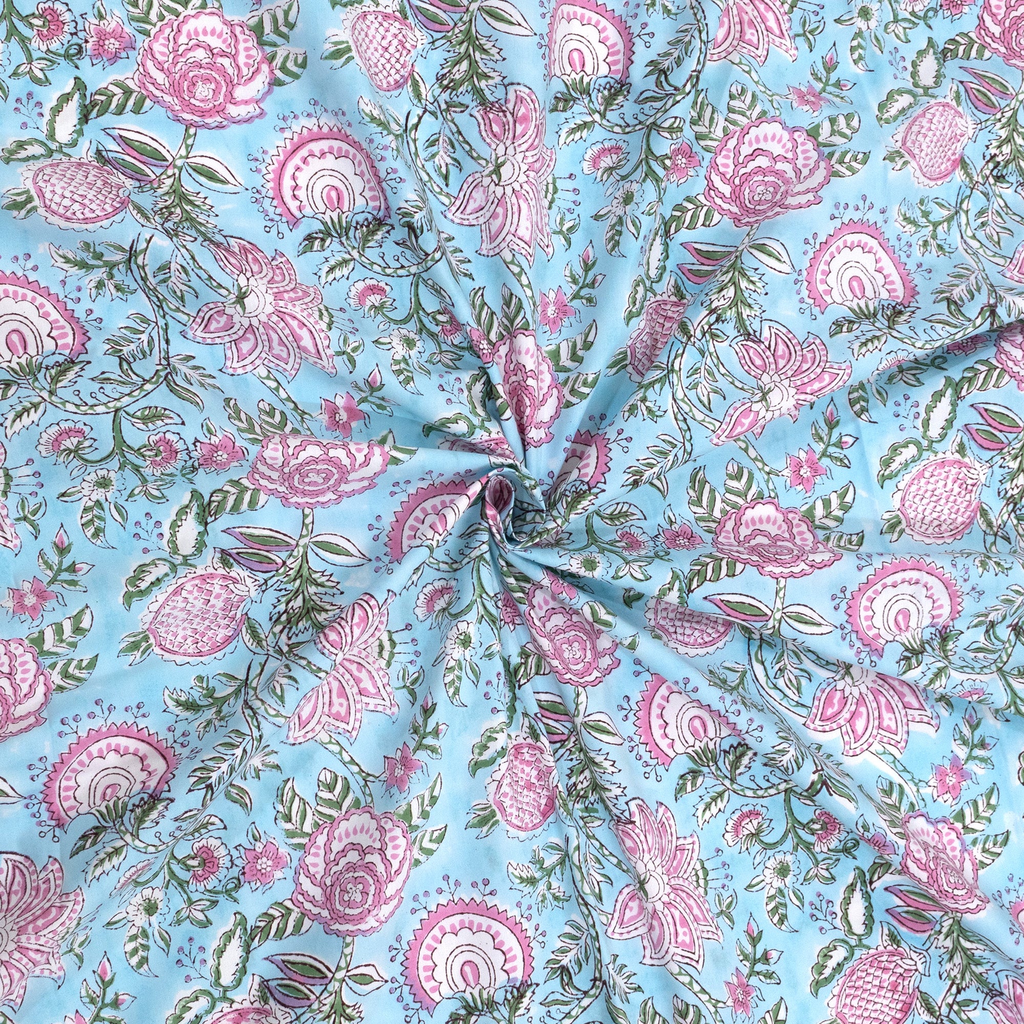 Pink Florals on Blue  |  Premium Bedsheet