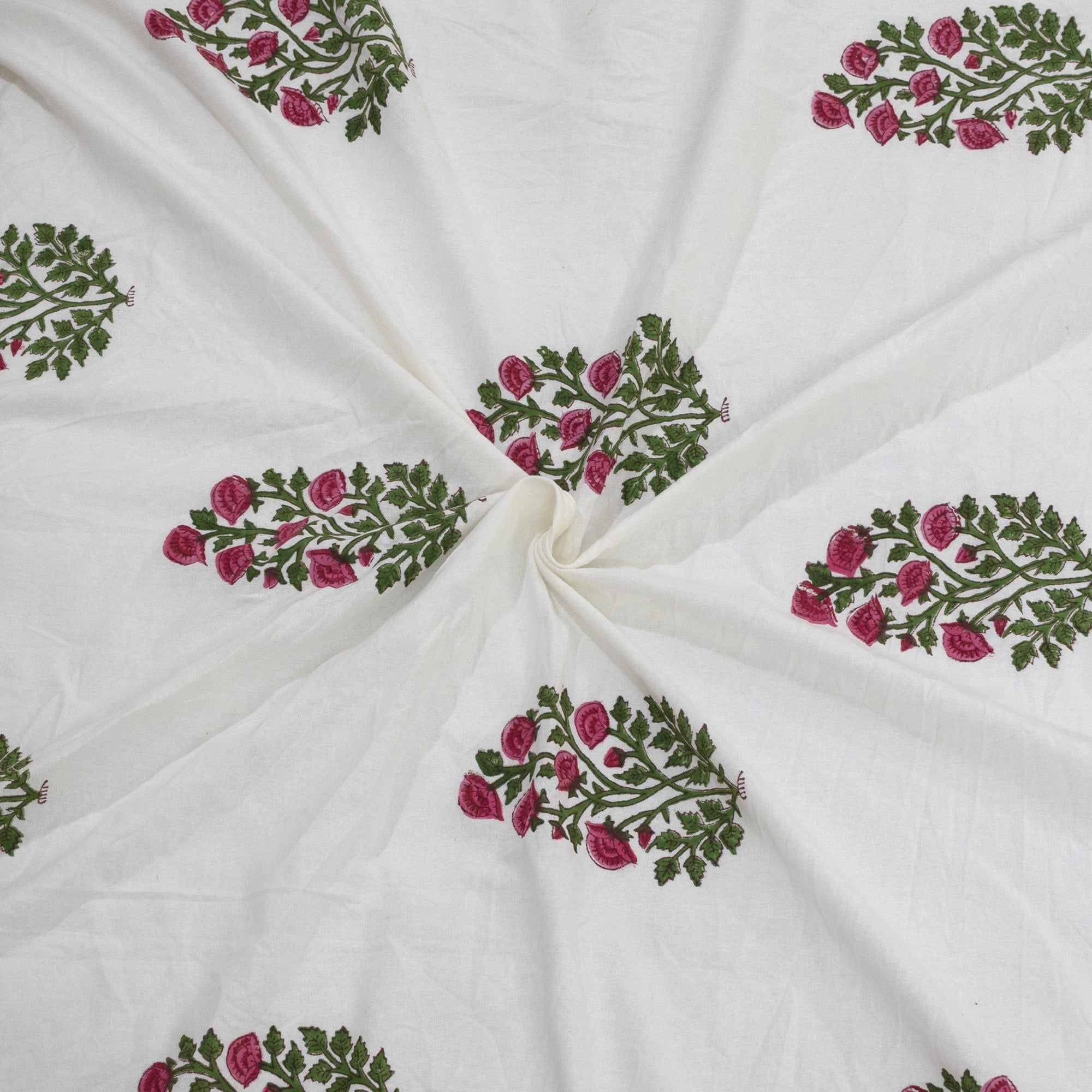 Pink Floral Plants on White  | Fine Quality Bedsheet