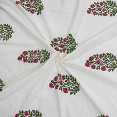 Pink Floral Plants on White  | 210TC Pure Cotton