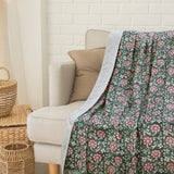Pink Florals on Green  | Cotton Yarn Sofa Throw