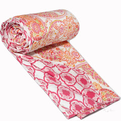 Pink Paan on White| Jaipuri Screen printed| Single Dohar | Premium Mulmul Cotton | Reversible