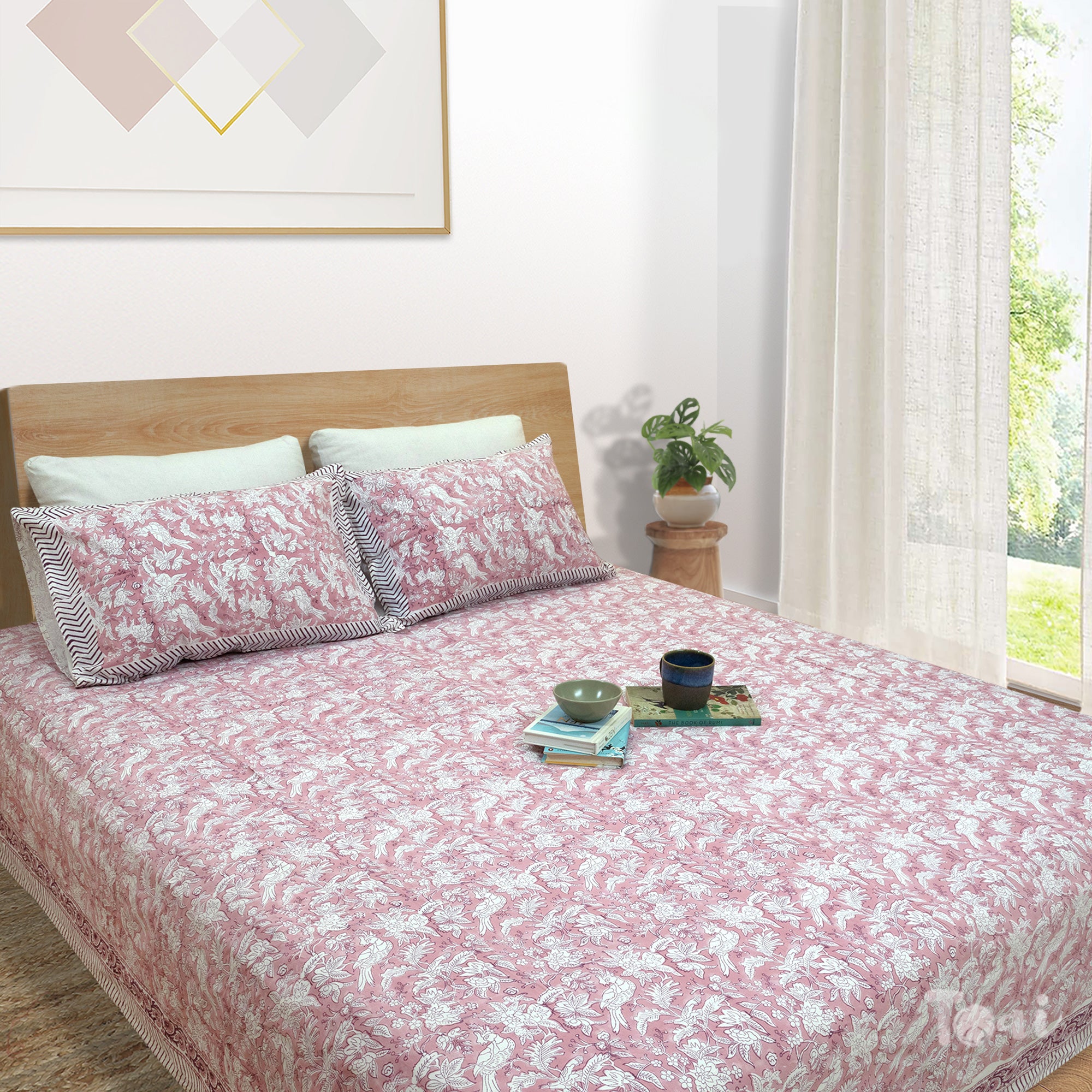 Pink Bird Kalamkari | Fine Quality Bedsheet