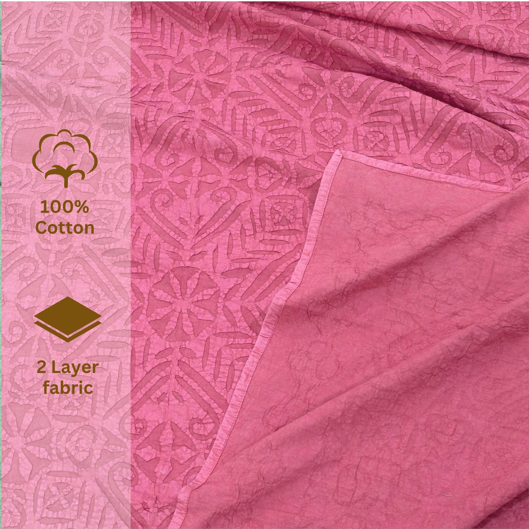 Bikaneri Applique| Hot Pink Stonewashed| Bedcover