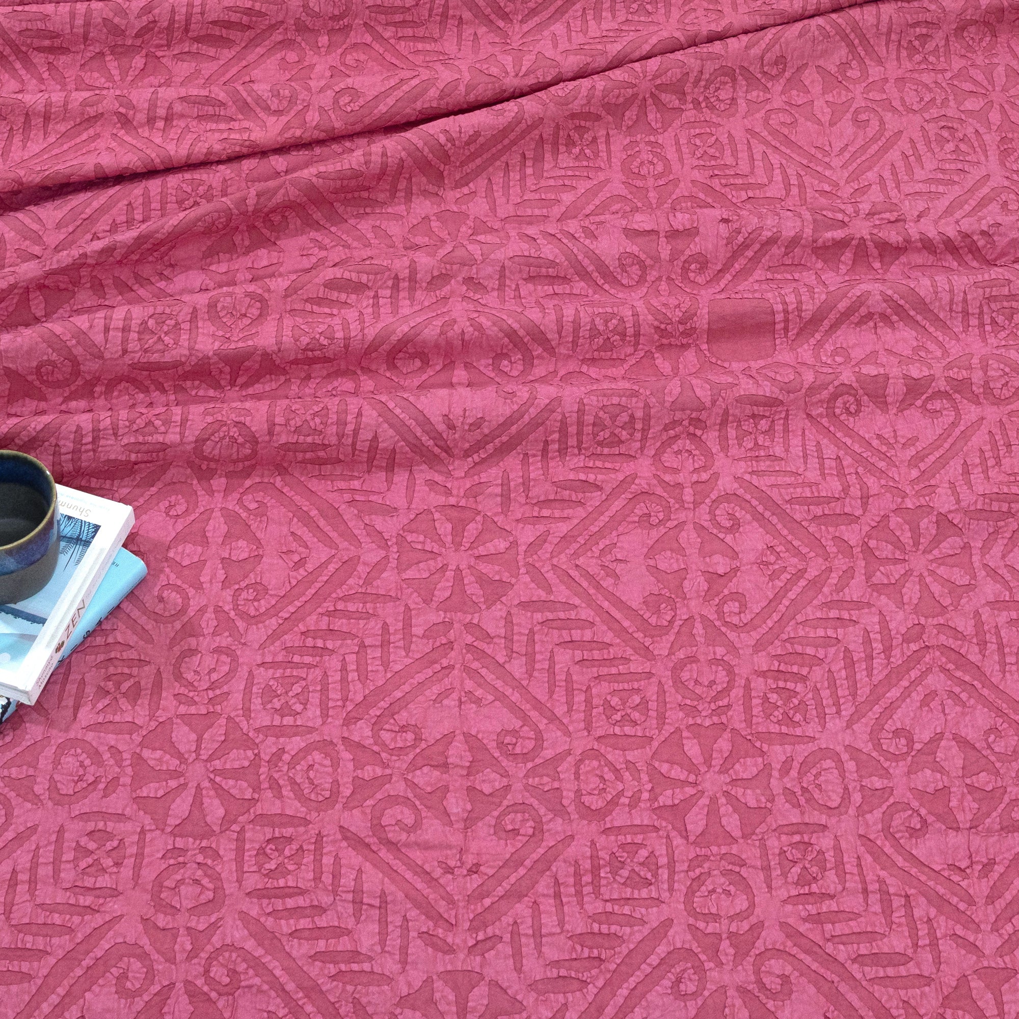 Bikaneri Applique| Hot Pink Stonewashed| Bedcover