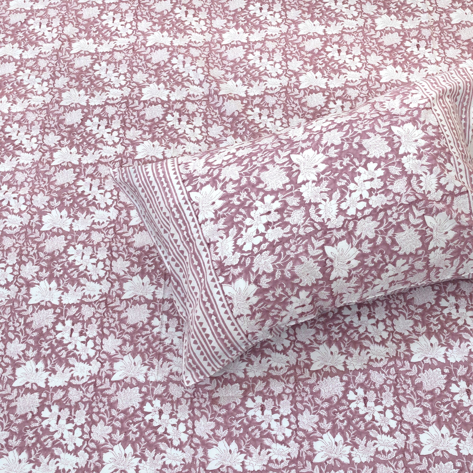 N Pink Kalamkari  - Single bed bedsheet with pillow covers