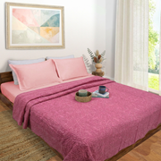 Pink Applique | All- Season Bedding Set | Premium Fitted Sheet , Pillow Covers, Applique Bedcover