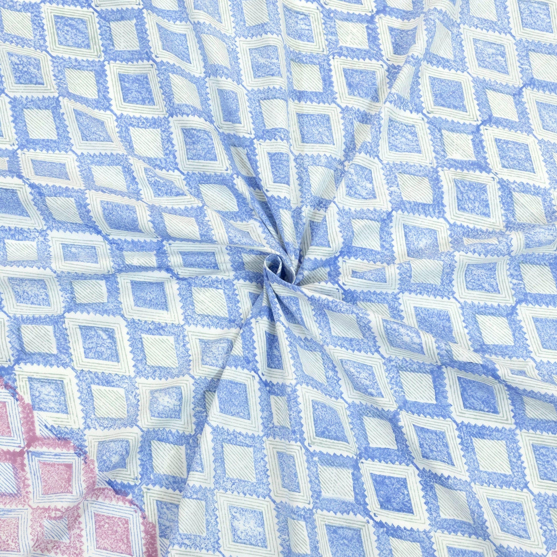 Vintage Lines Checks Blue Pink   - Pure Cotton Bedding
