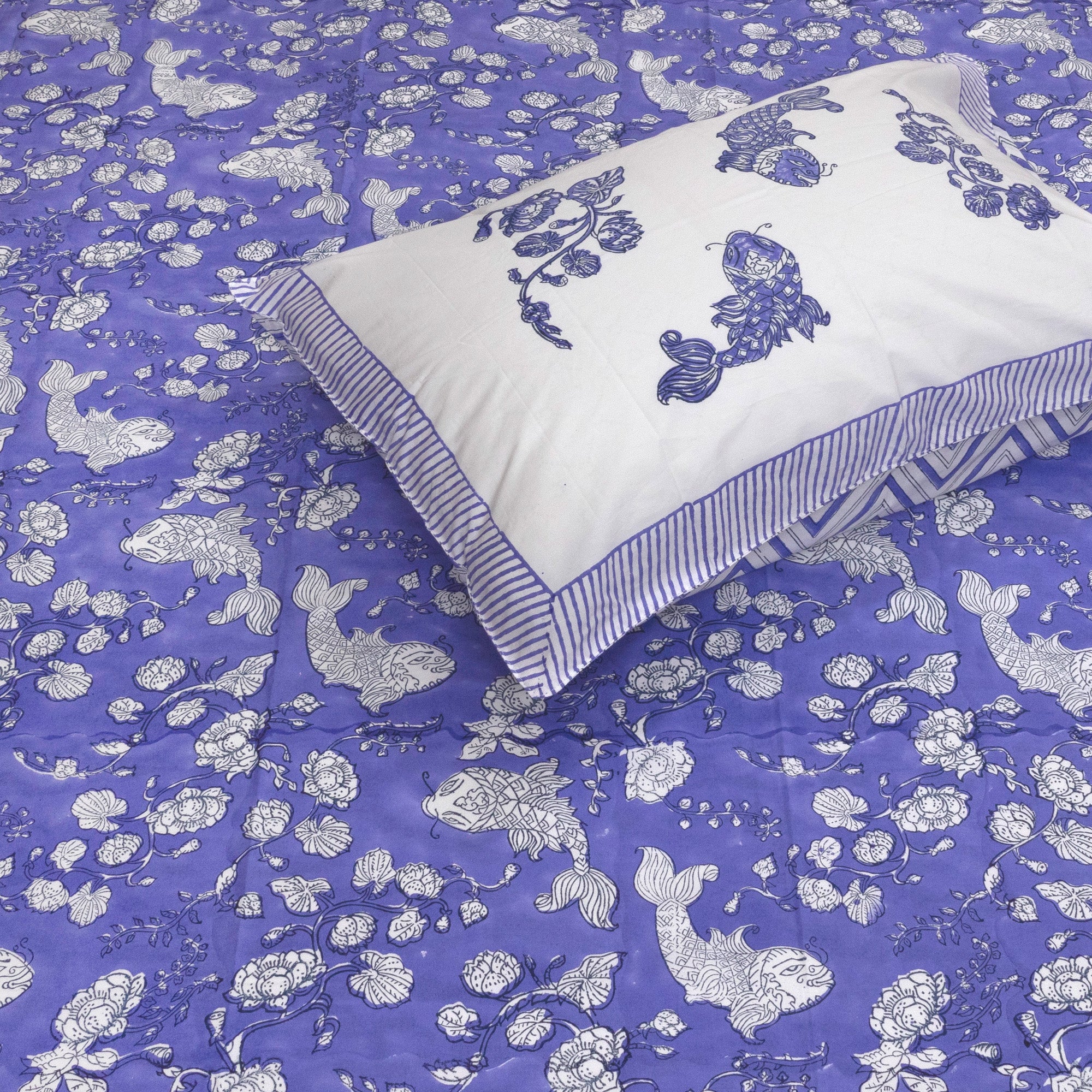 Purple Kalamkari Fish | Premium Bedsheet