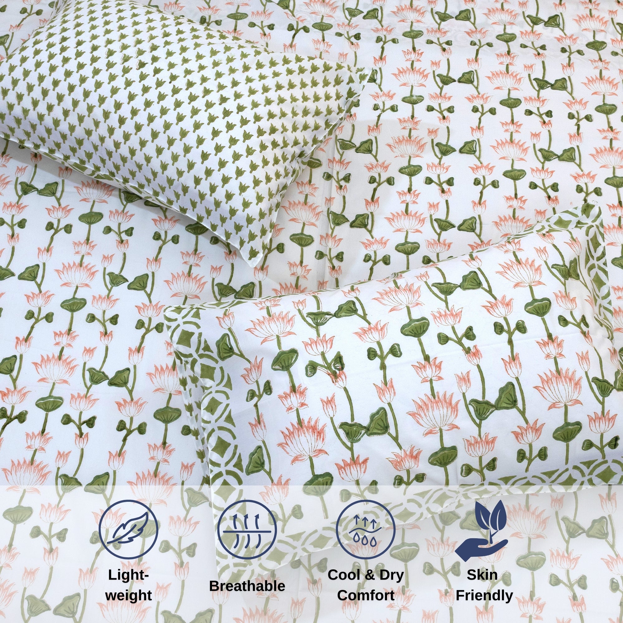 Lotus Vines  - Reversible Pillow Covers double bedsheet