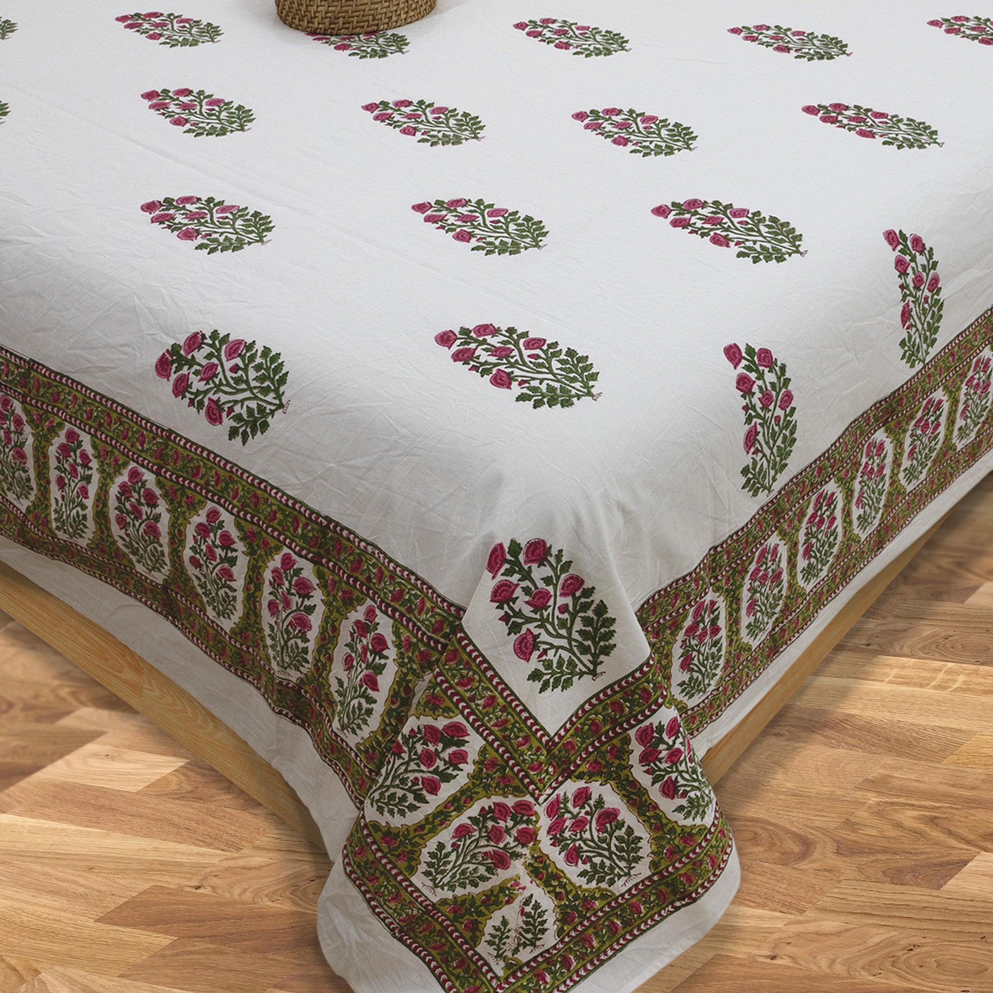 Pink Floral Plants on White  | Fine Quality Bedsheet