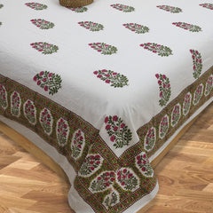 Pink Floral Plants on White  | 210TC Pure Cotton