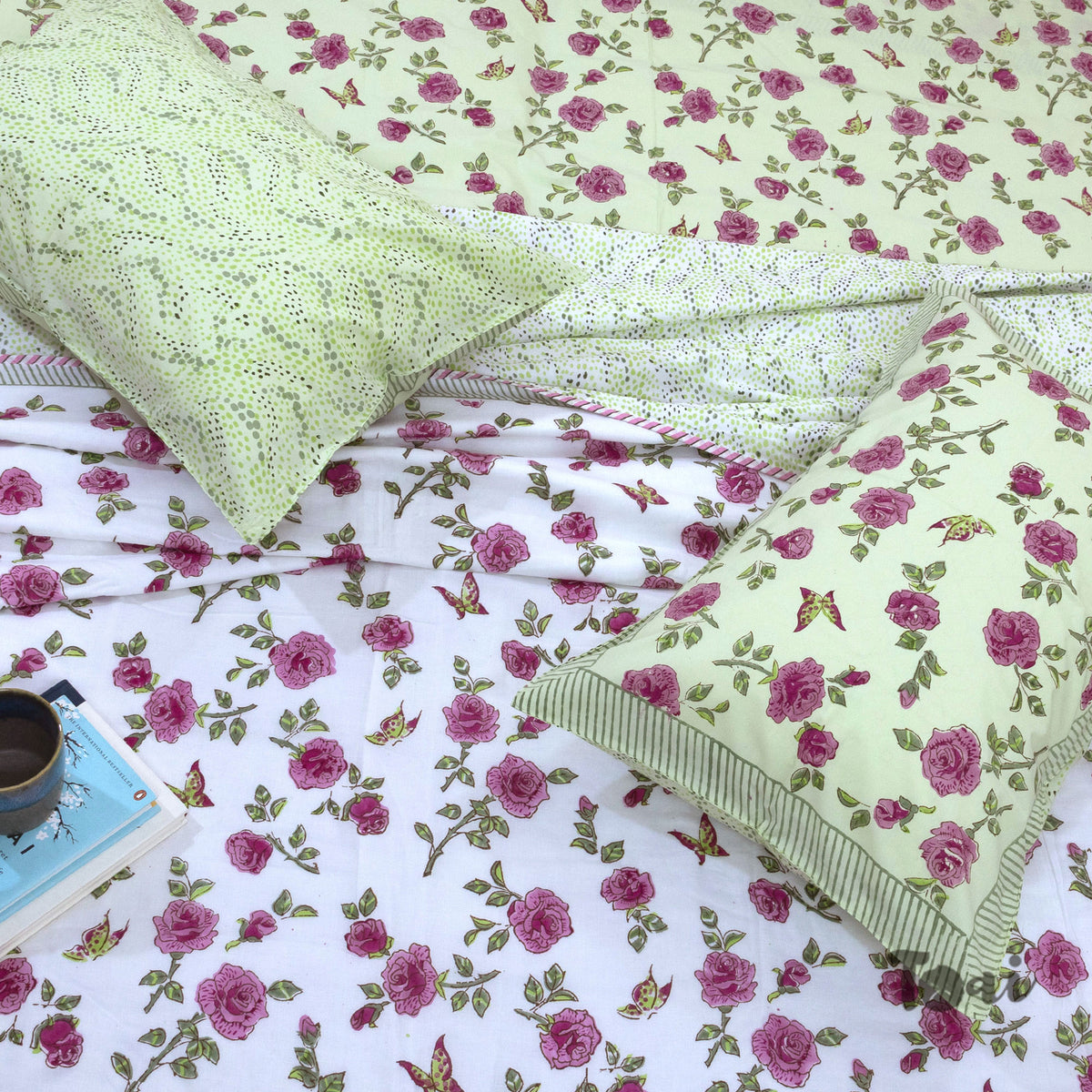 Rose Meadow | All- Season Bedding Set | Premium Bedsheet , Pillow Covers, Dohar