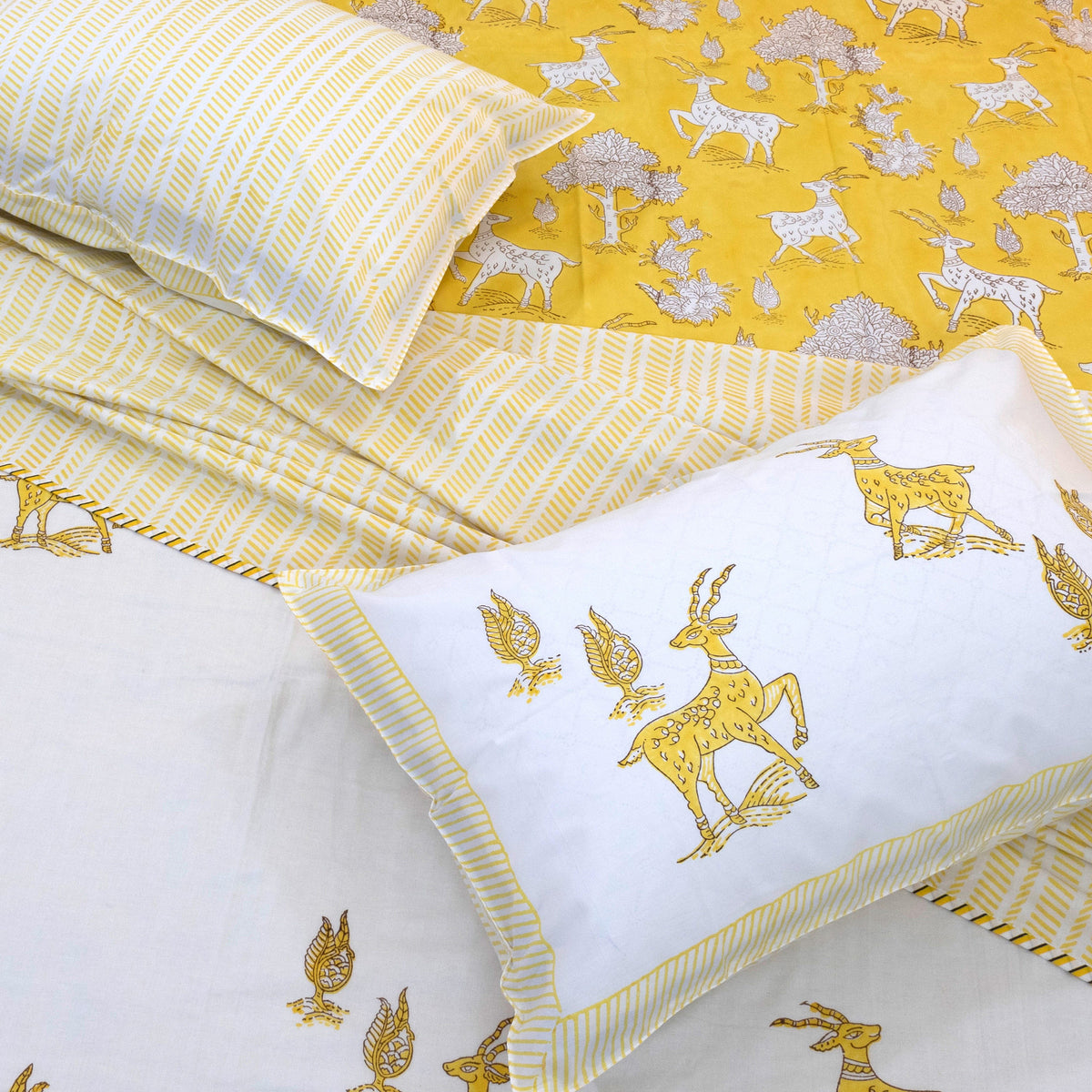 Yellow Deer | All- Season Bedding Set | Premium Bedsheet , Pillow Covers, Dohar