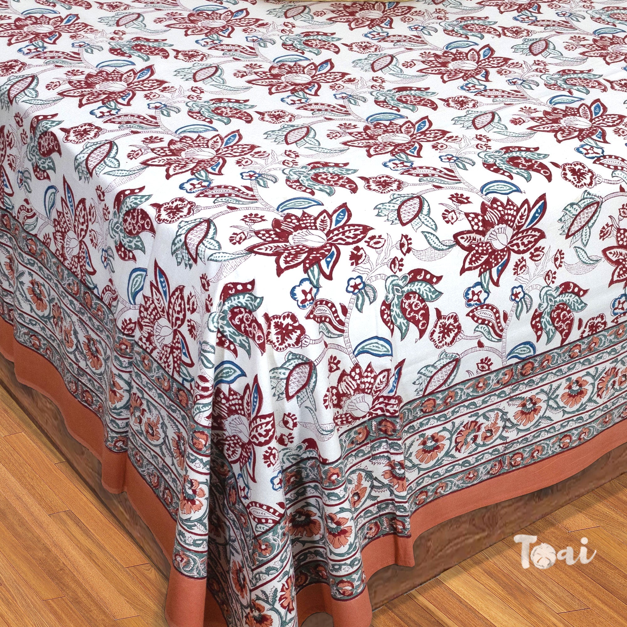 Peach Florals on White  | Fine Quality Bedsheet