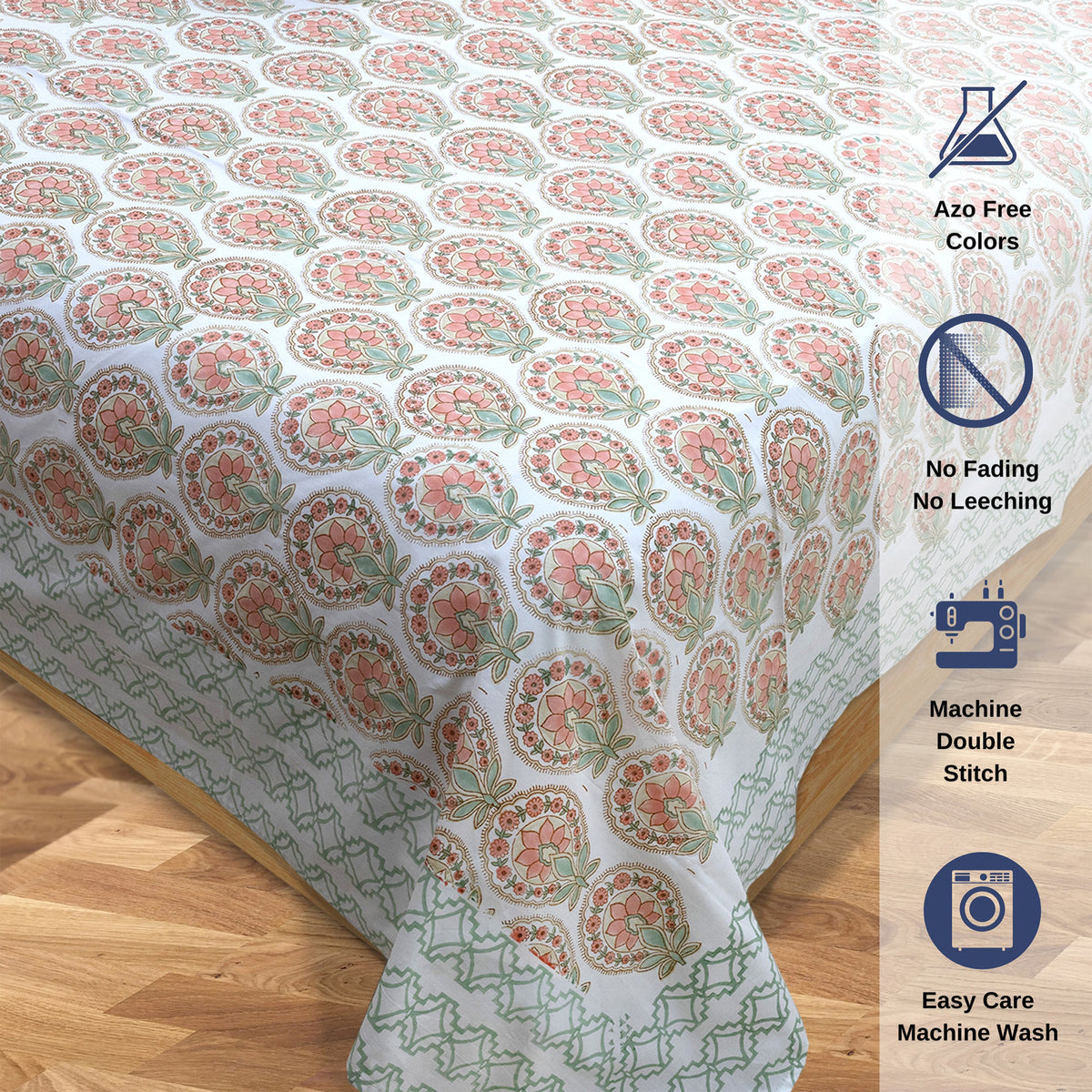 Peach Green White | Premium Bedsheet