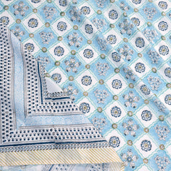 Small Blue Jaal | 300TC Bedsheet | 2 Pillow Covers | Mulmul Cotton Dohar