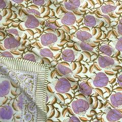 Round Flowers on Green | 300TC Bedsheet | 2 Pillow Covers | Mulmul Cotton Dohar