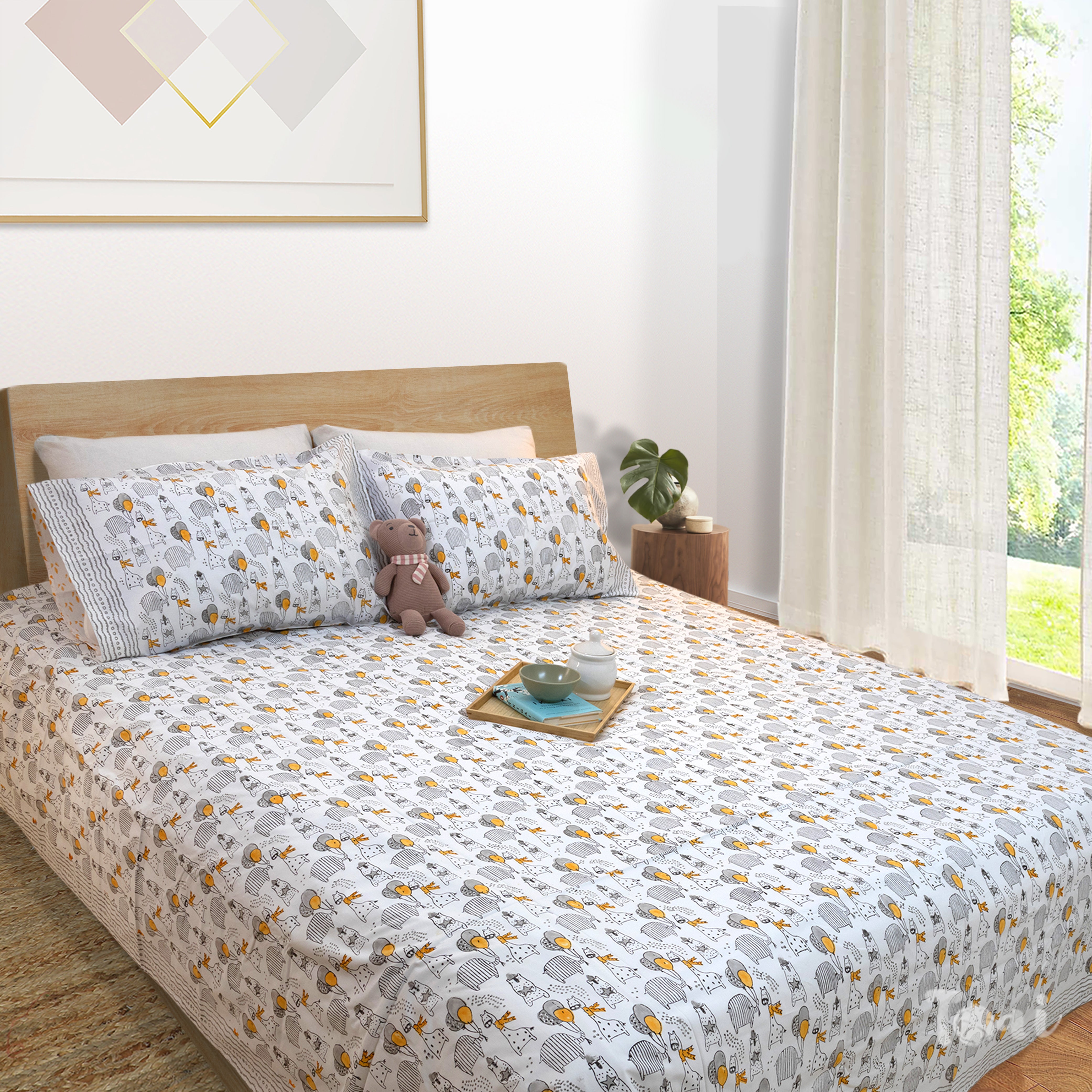 Grey Cartoon| Premium Bedsheet