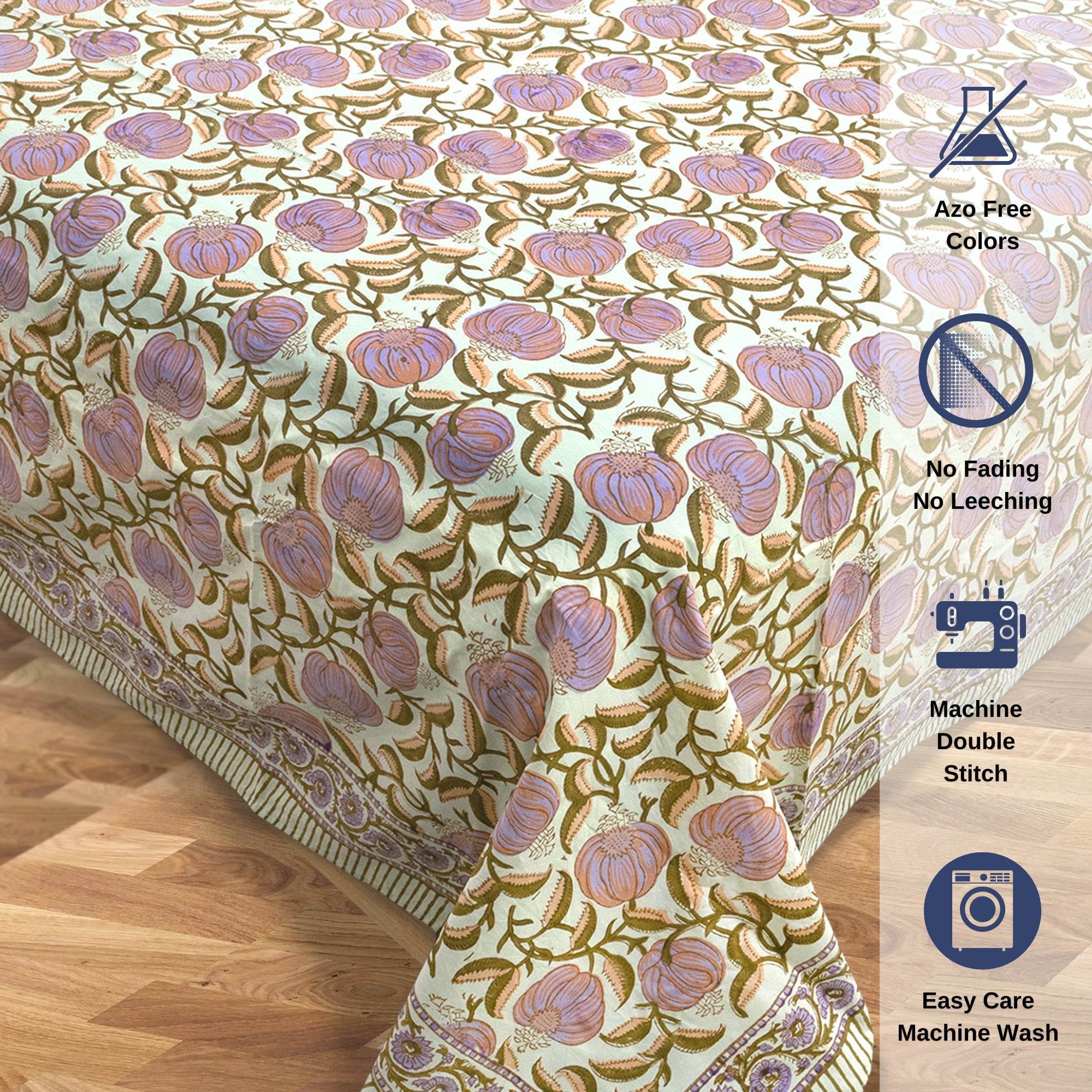 Round Florals On Green   - Bedsheet for double bed