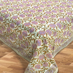 Round Flowers on Green | 300TC Bedsheet | 2 Pillow Covers | Mulmul Cotton Dohar