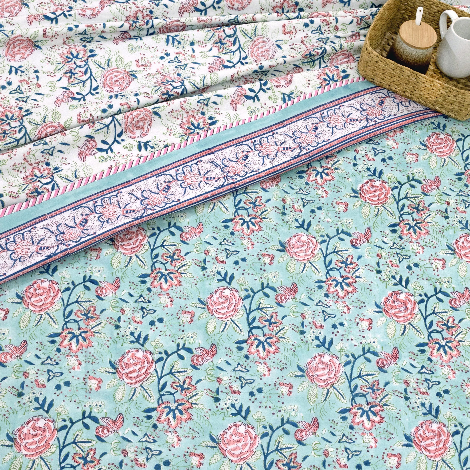 Rose on Green | Dohar | Summer Blanket