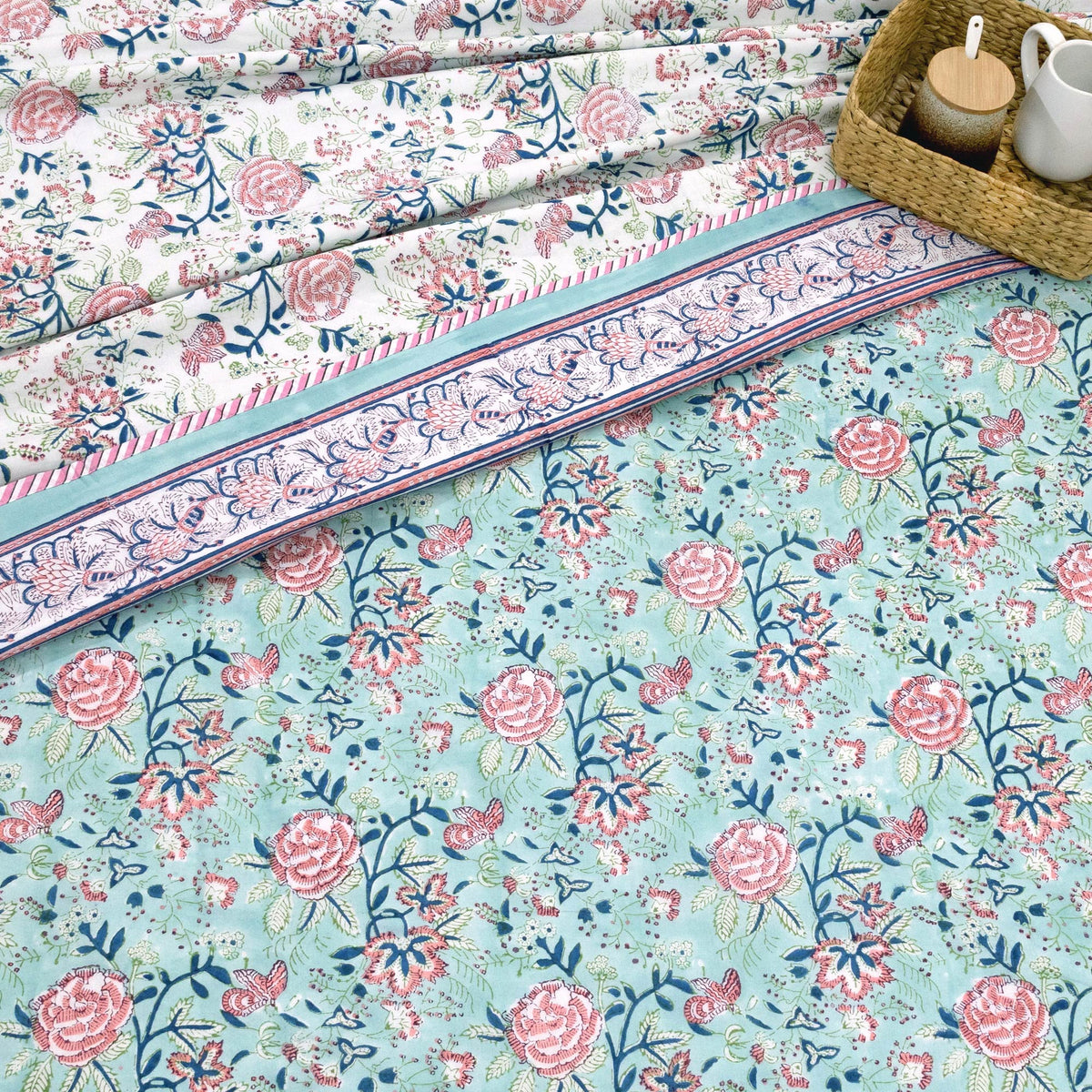 Rose on Green | Dohar | Summer Blanket