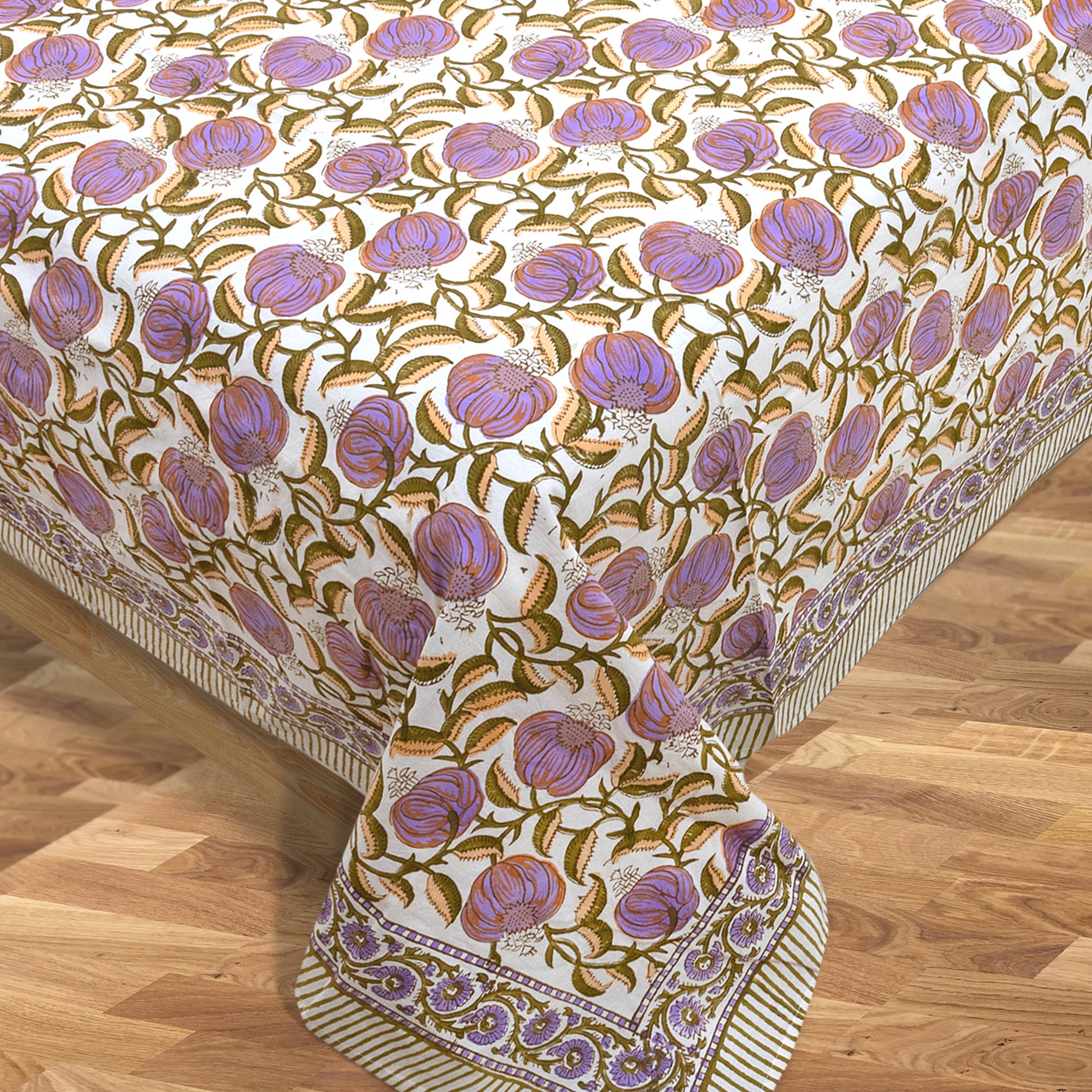 Round Florals On Green | Fine Quality Bedsheet