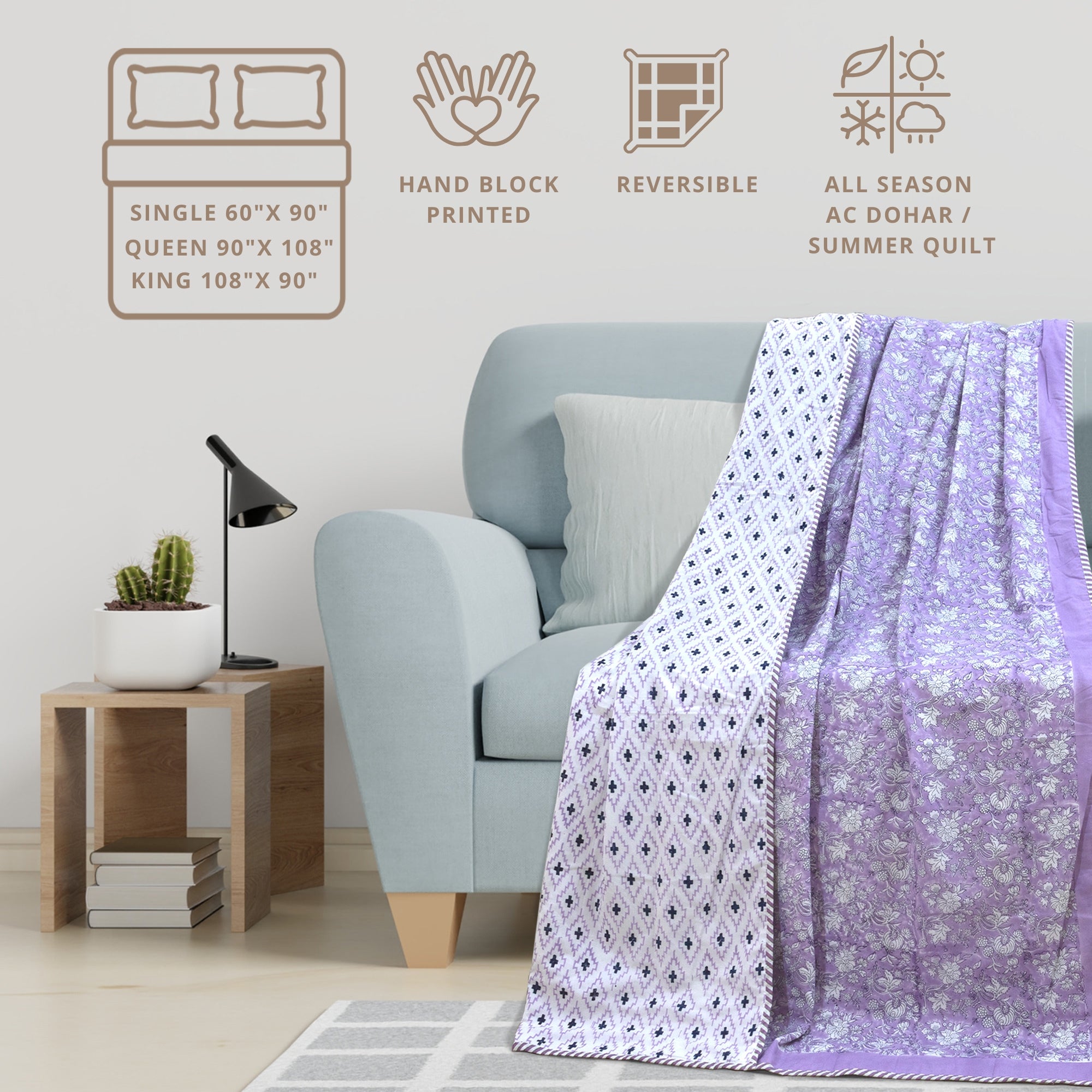 Lavender Kalamkari | Dohar | Summer Blanket