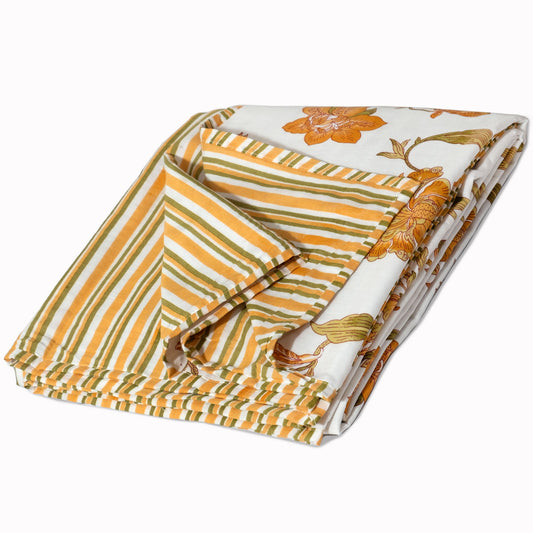 Yellow Flowers on White | Jaipuri Screen printed| Single Dohar | Premium Mulmul Cotton | Reversible