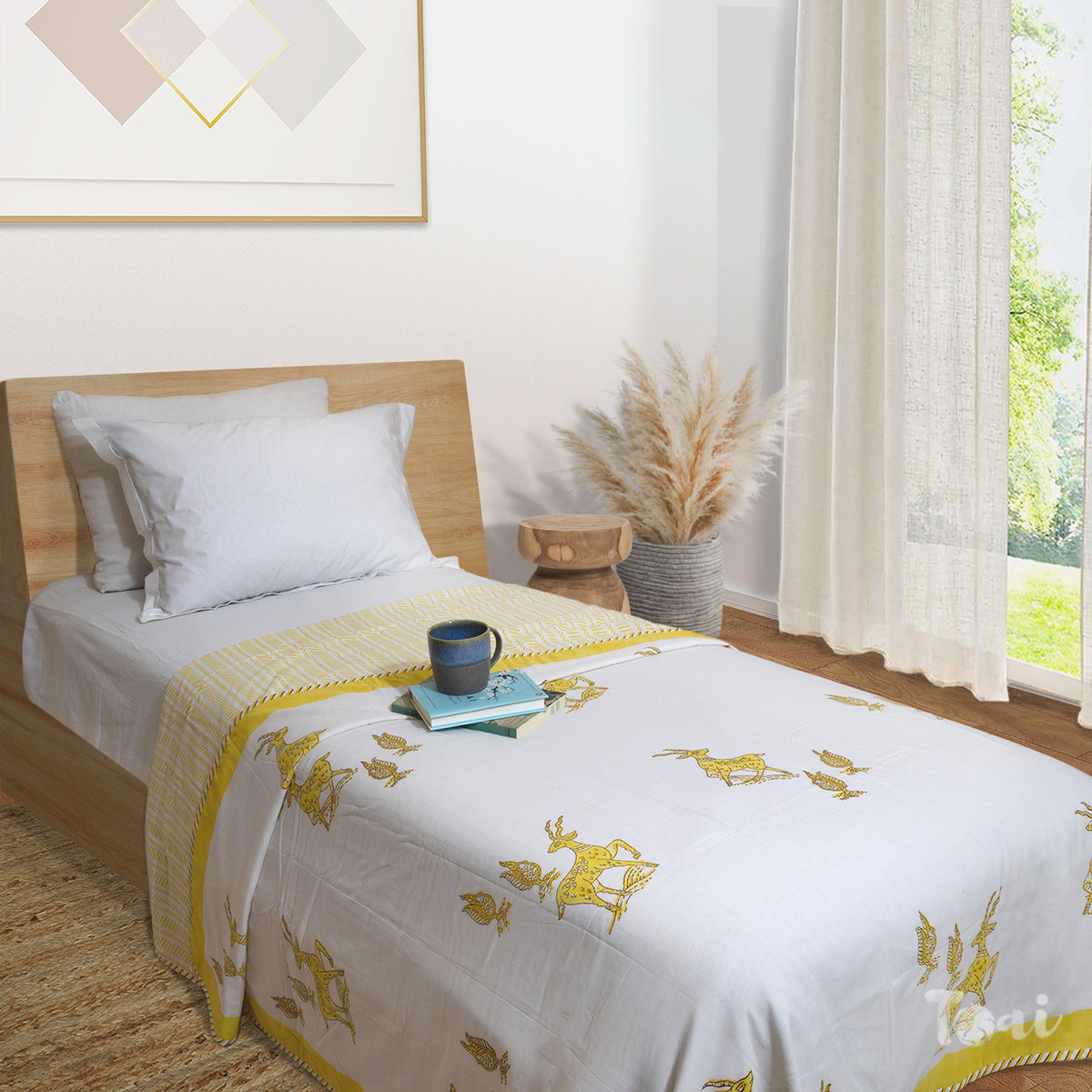 Yellow Kalamkari Deer | Dohar | Summer Blanket