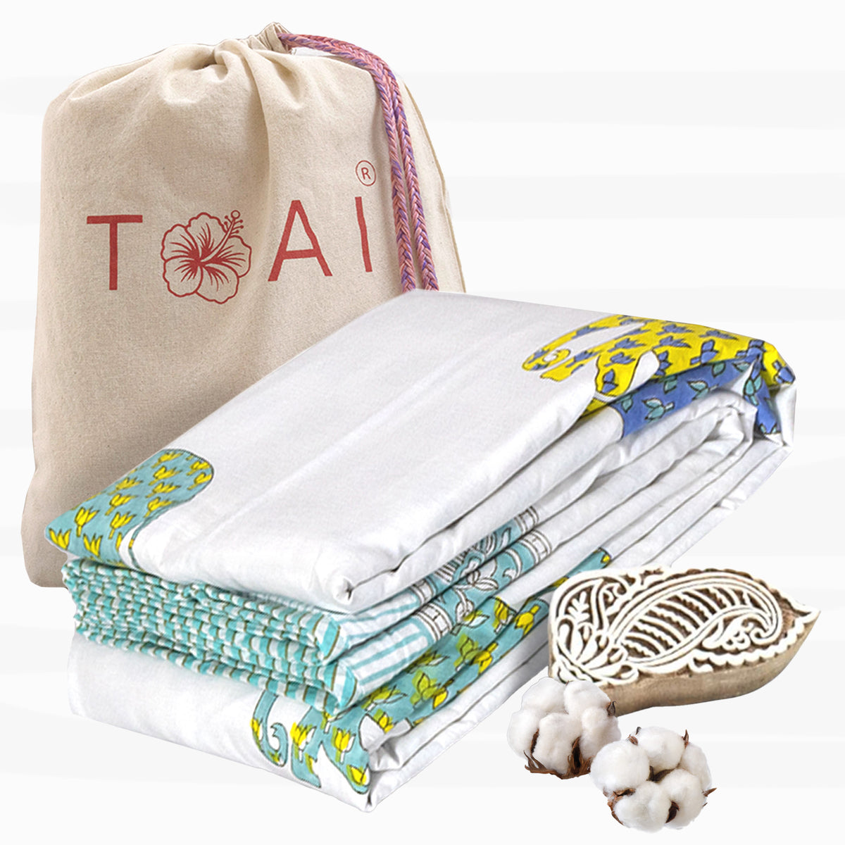 Elephant White Blue Green Yellow | Dohar | Summer Blanket