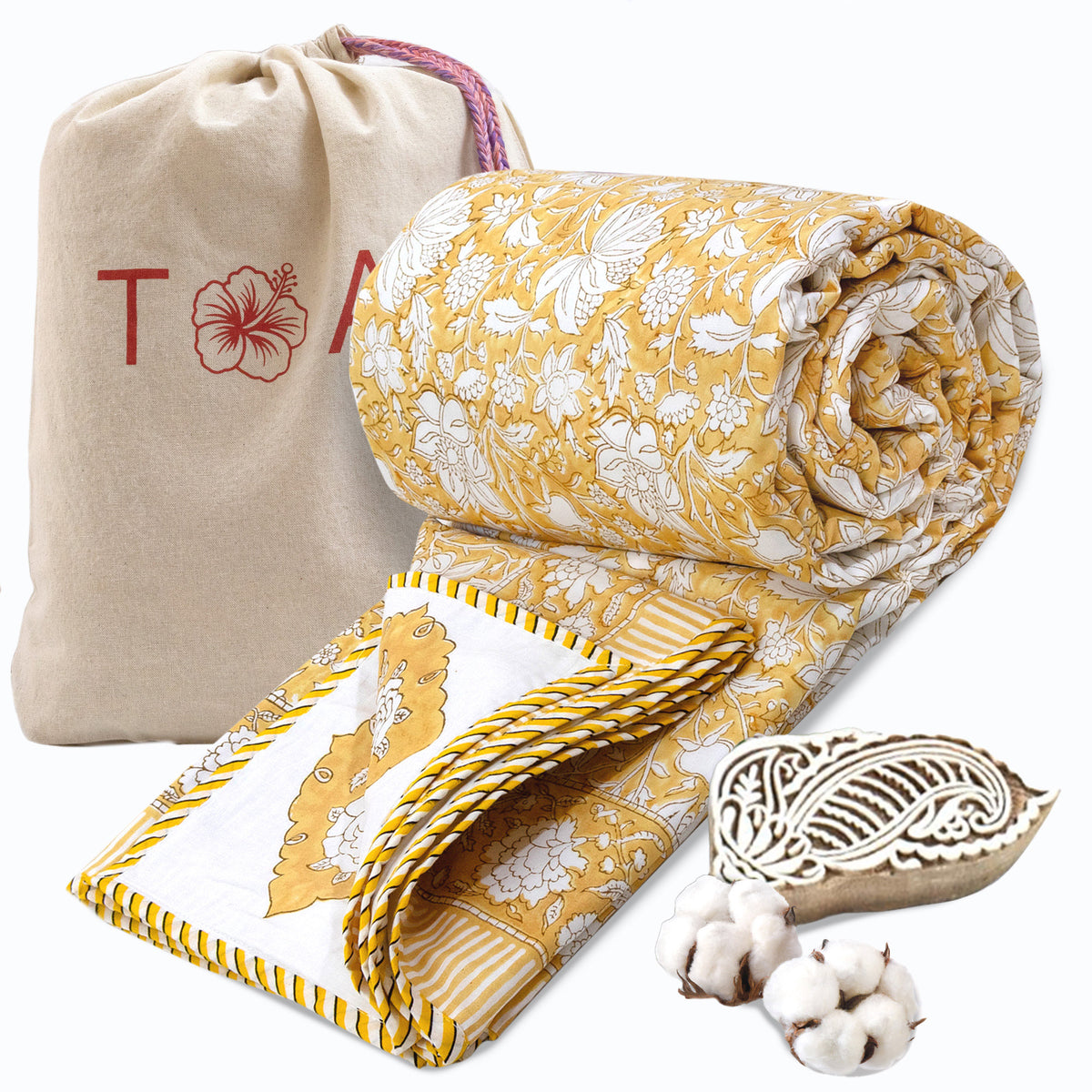 Light Mustard  Yellow Kalamkari | Dohar | Summer Blanket