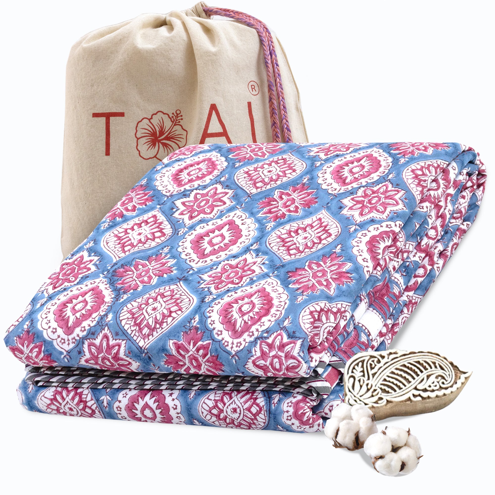 Small Red Motives on Blue | Dohar | Summer Blanket