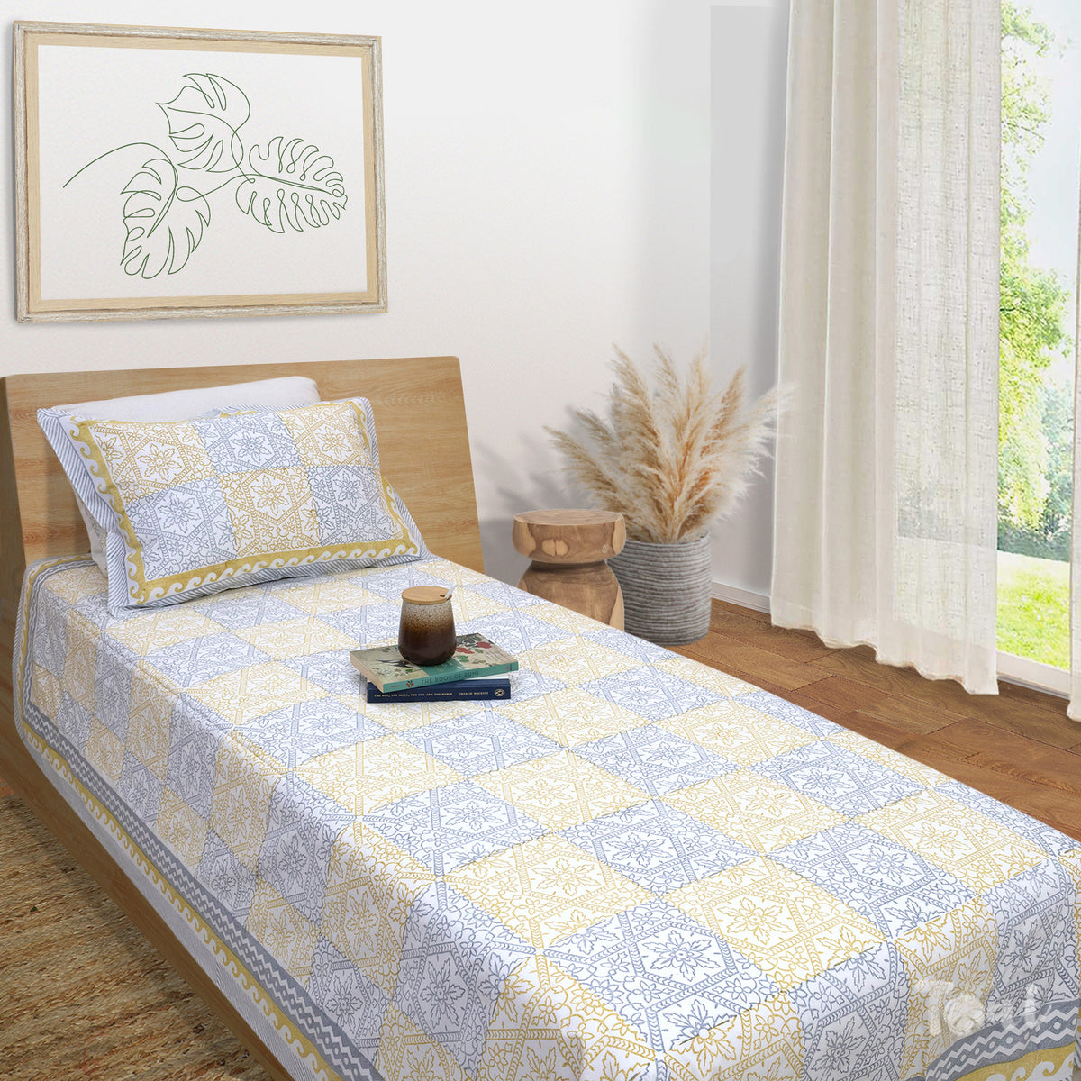Yellow Grey Pattern| Premium Bedsheet