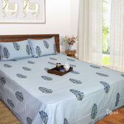 Blue Tulips on Blue  - King Queen Cotton Bed sheet