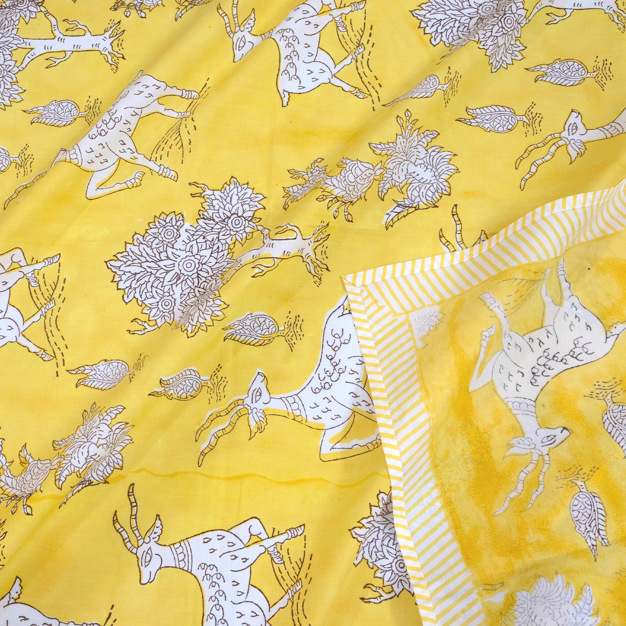 Yellow Deer Kalamkari | Premium Bedsheet