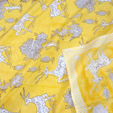 Yellow Deer Kalamkari Bedding Set | 300TC Bedsheet | 2 Pillow Covers | Mulmul Cotton Dohar